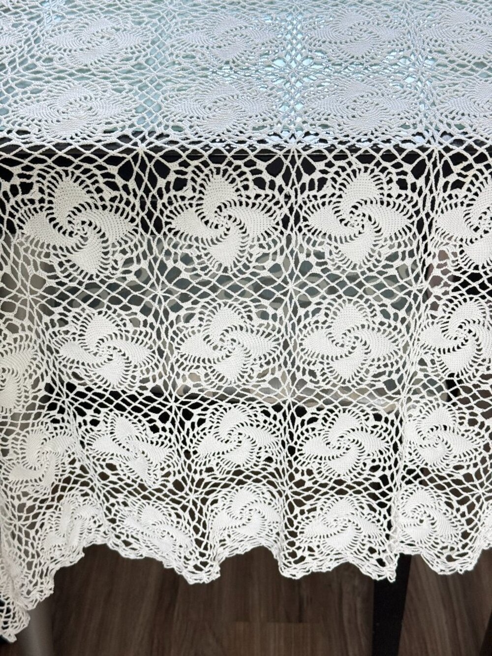 Vintage tablecloth Hand-knitted tablecloth white cotton large